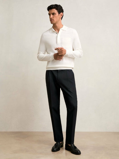 Reiss Value - Regular Fit Herringbone Trousers With Cotton in Navy
