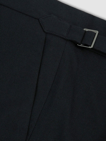 Reiss Value - Regular Fit Herringbone Trousers With Cotton in Navy