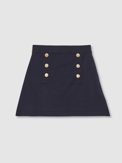 Reiss 3-9 yrs Knitted Button-Detail A-Line Skirt in Navy