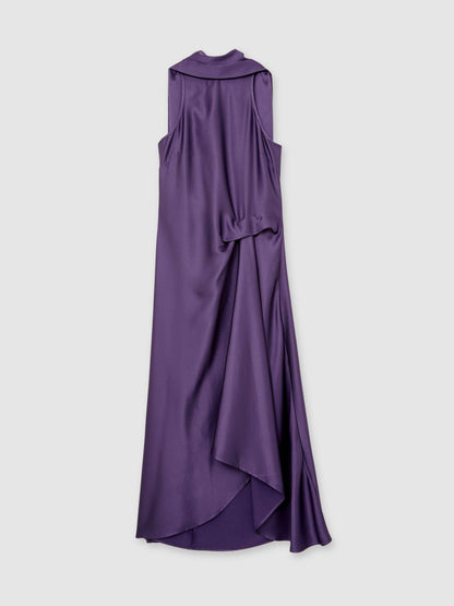 Reiss Petite Satin Tuck-Detail Cape Midi Dress in Purple