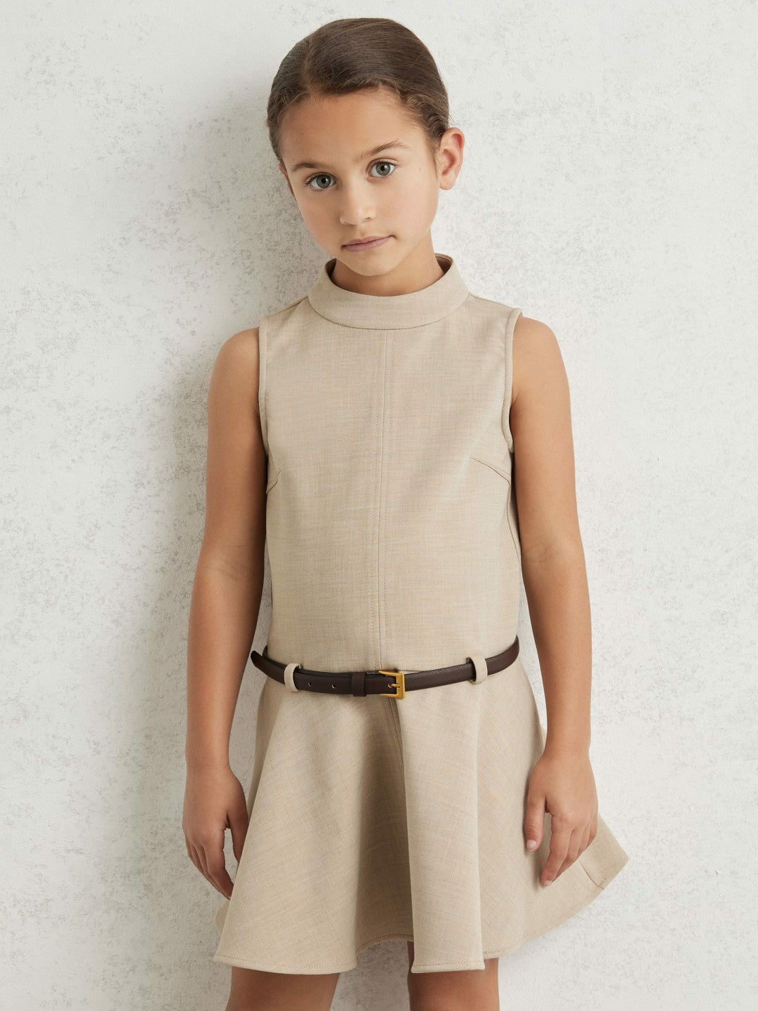Reiss 3-9 yrs Drop Waist Belted Sleeveless Dress in Neutral