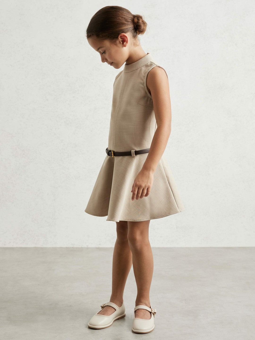 Reiss 3-9 yrs Drop Waist Belted Sleeveless Dress in Neutral