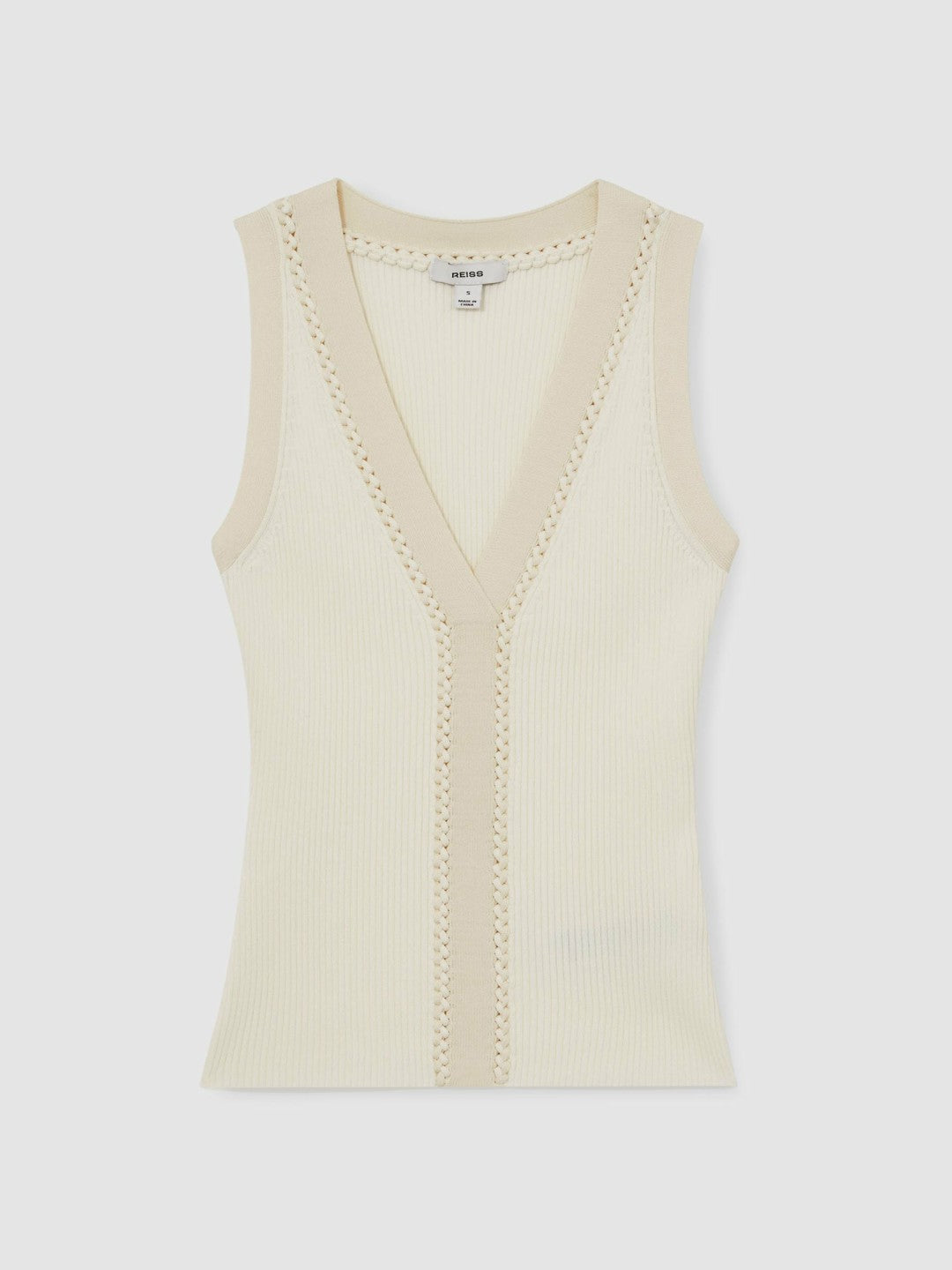 Reiss Craft-Stitch Rib-Knit Vest in Ivory/Ecru
