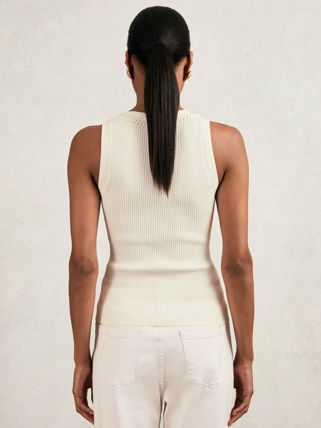 Reiss Craft-Stitch Rib-Knit Vest in Ivory/Ecru