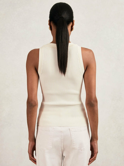Reiss Craft-Stitch Rib-Knit Vest in Ivory/Ecru