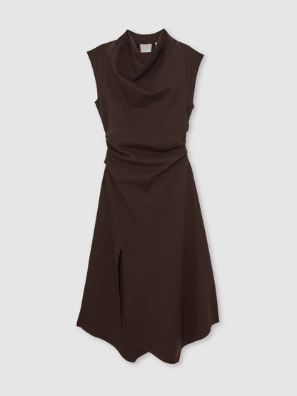 Reiss Twill-Jersey Draped Midi Dress in Burgundy