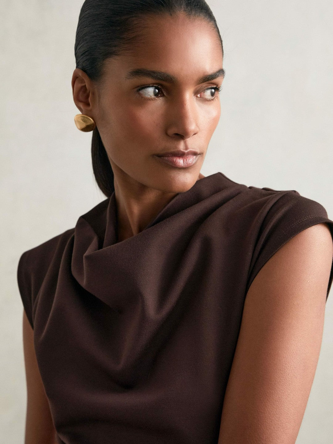 Reiss Twill-Jersey Draped Midi Dress in Burgundy