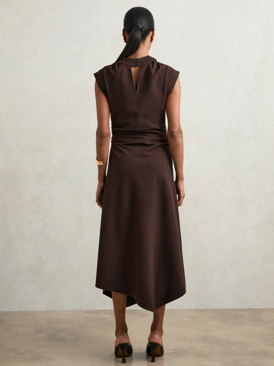 Reiss Twill-Jersey Draped Midi Dress in Burgundy
