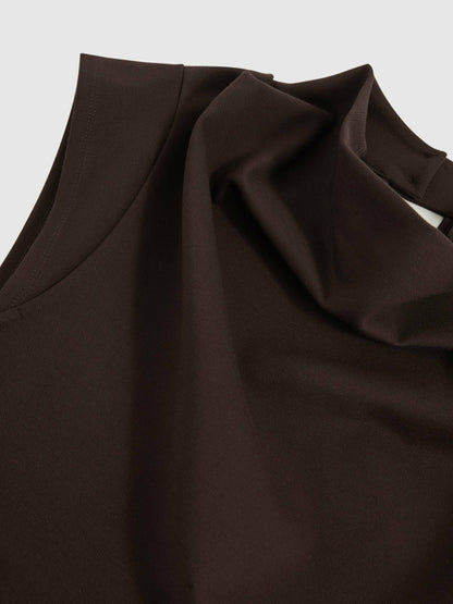 Reiss Twill-Jersey Draped Midi Dress in Burgundy