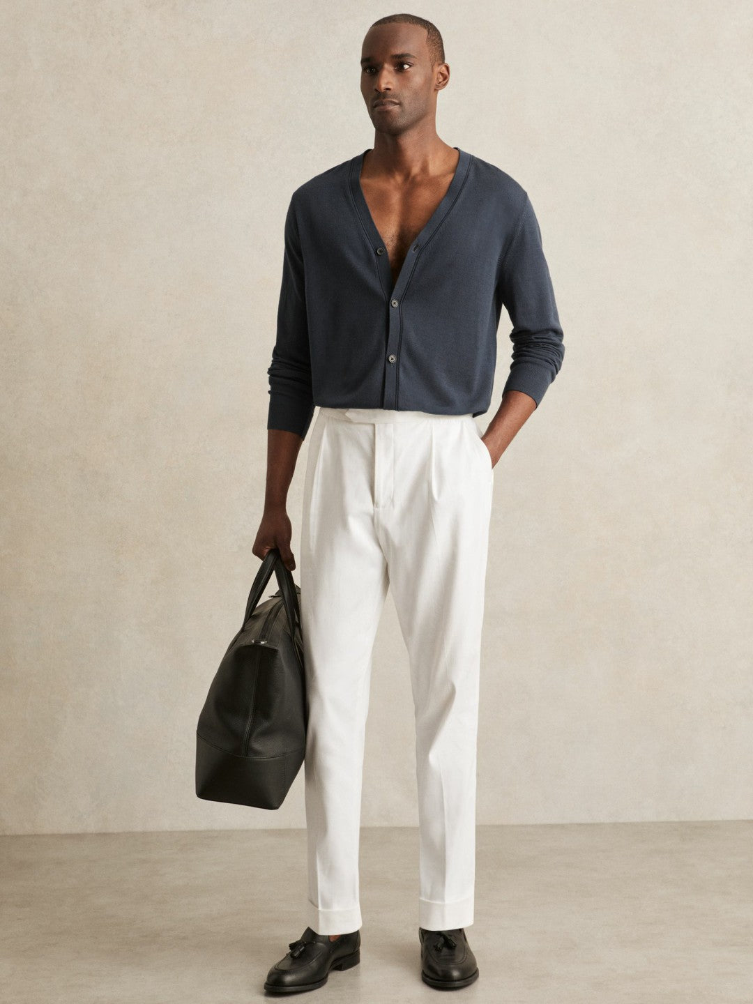 Reiss Popular Choice - Merino Wool Button-Through Cardigan in Midnight Navy
