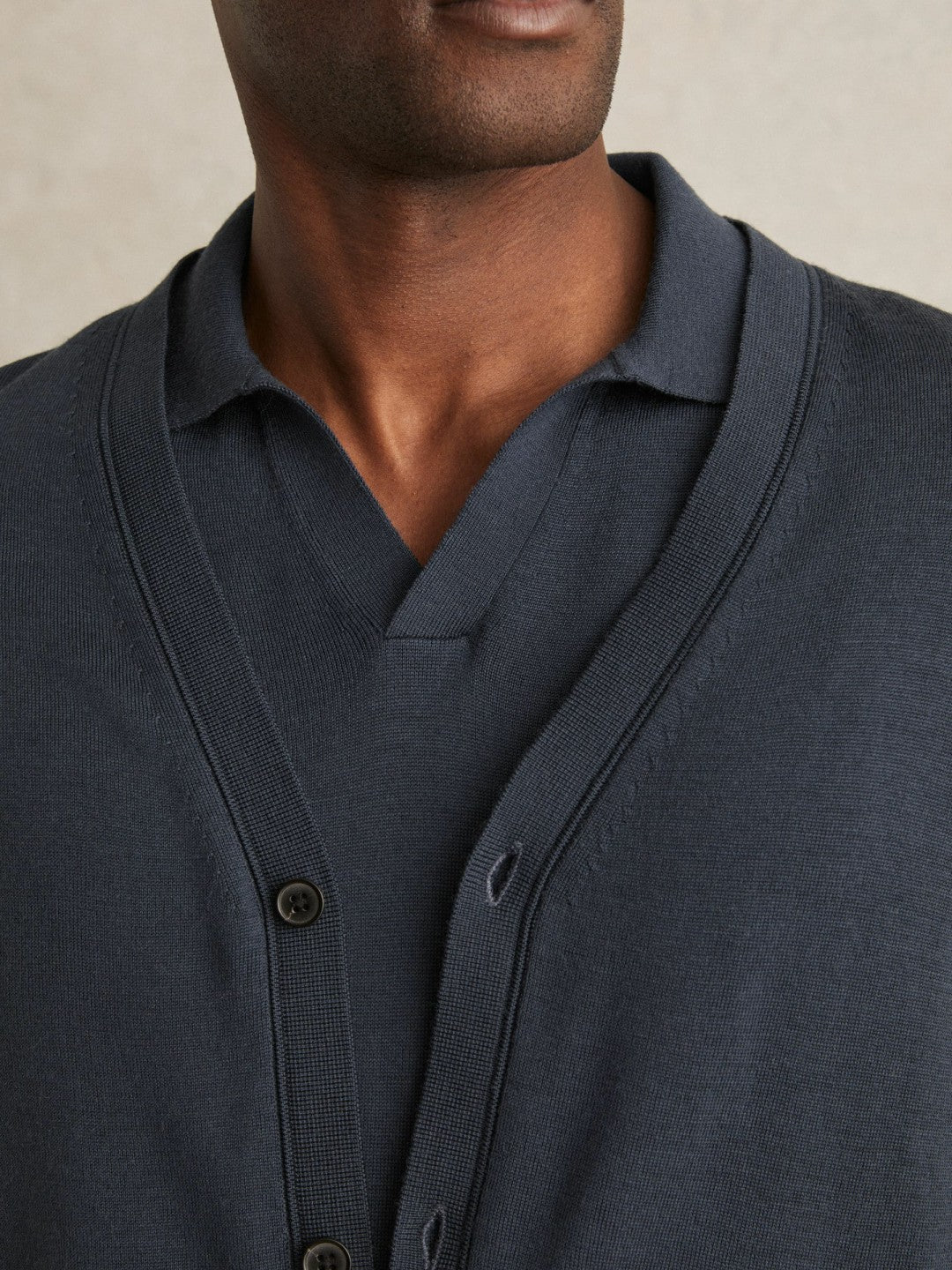 Reiss Popular Choice - Merino Wool Button-Through Cardigan in Midnight Navy