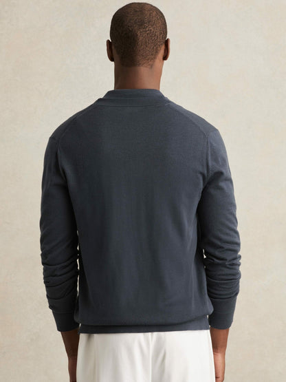 Reiss Popular Choice - Merino Wool Button-Through Cardigan in Midnight Navy