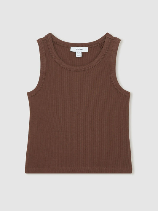 Reiss Popular Choice - 3-9 yrs Stretch-Cotton Ribbed Vest in Chocolate