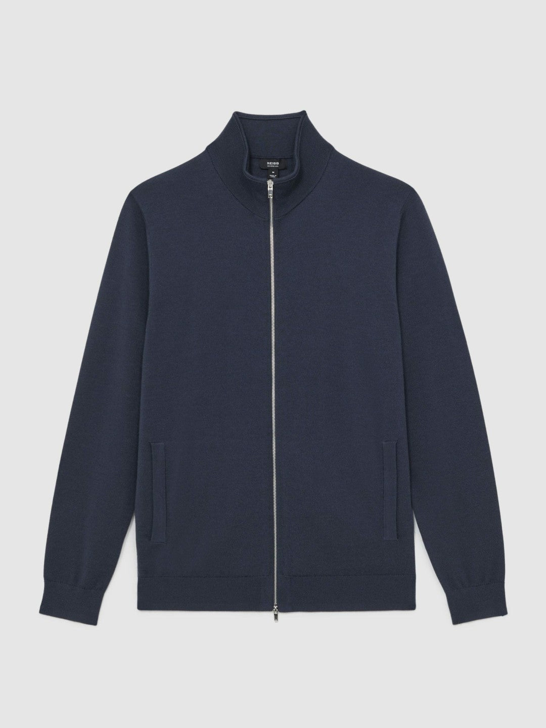 Reiss Popular Choice - Merino Wool Zip Through Cardigan in Midnight Navy