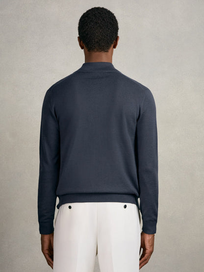 Reiss Popular Choice - Merino Wool Zip Through Cardigan in Midnight Navy
