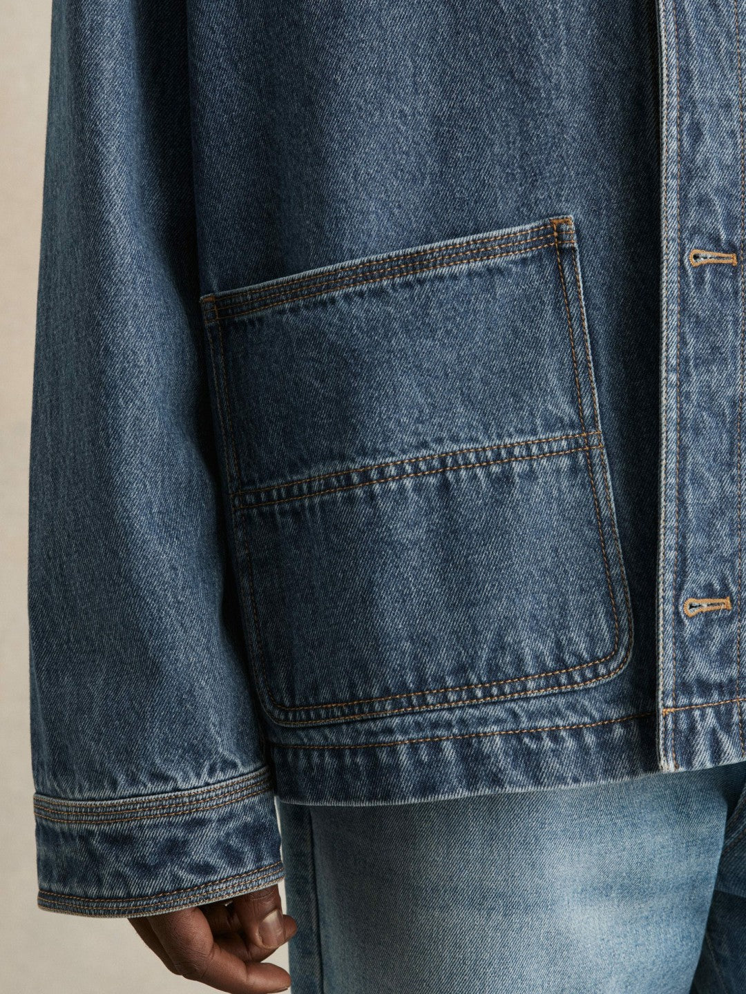 Reiss Corduroy Collar Denim Worker Jacket in Denim Blue