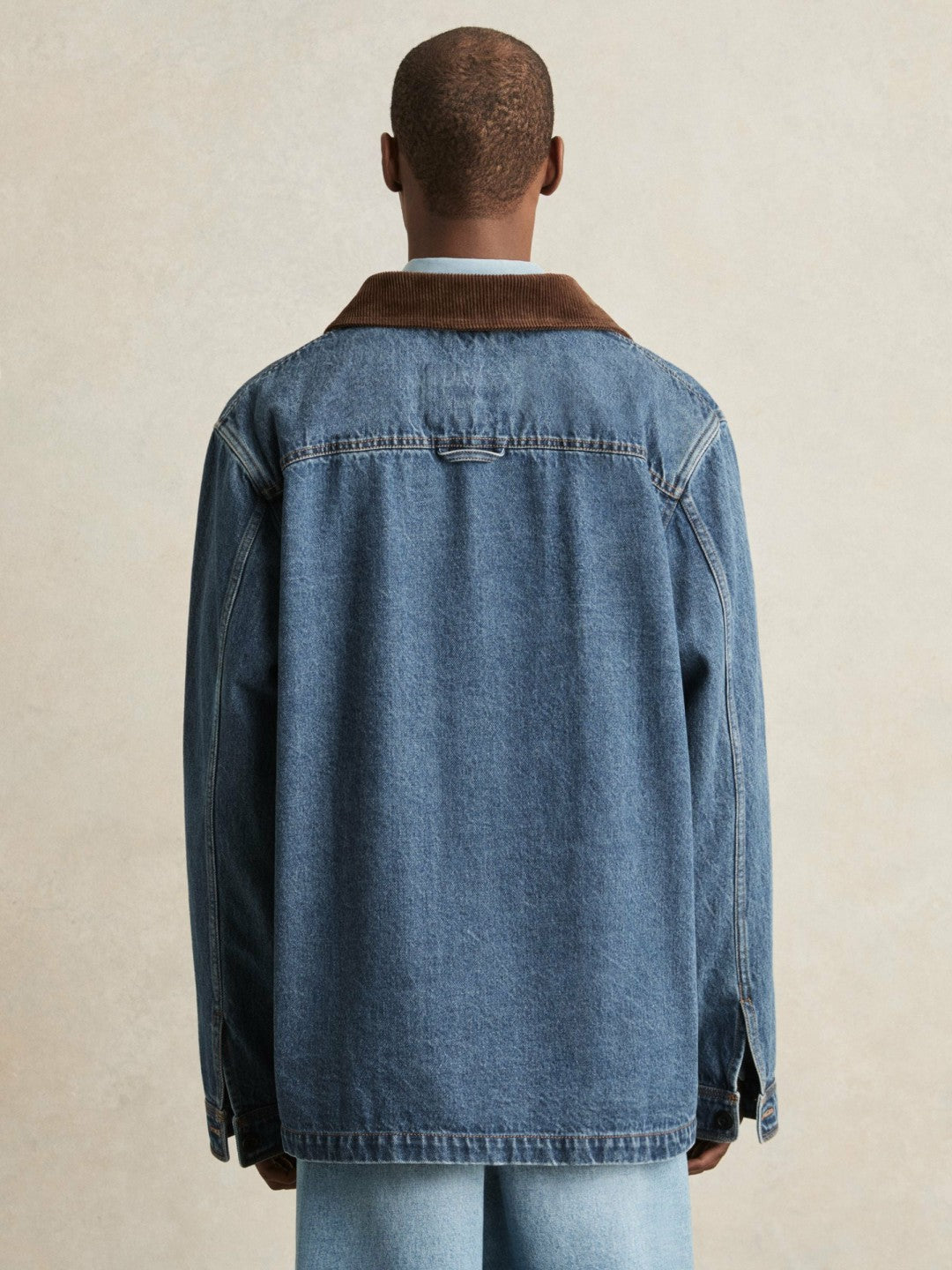 Reiss Corduroy Collar Denim Worker Jacket in Denim Blue