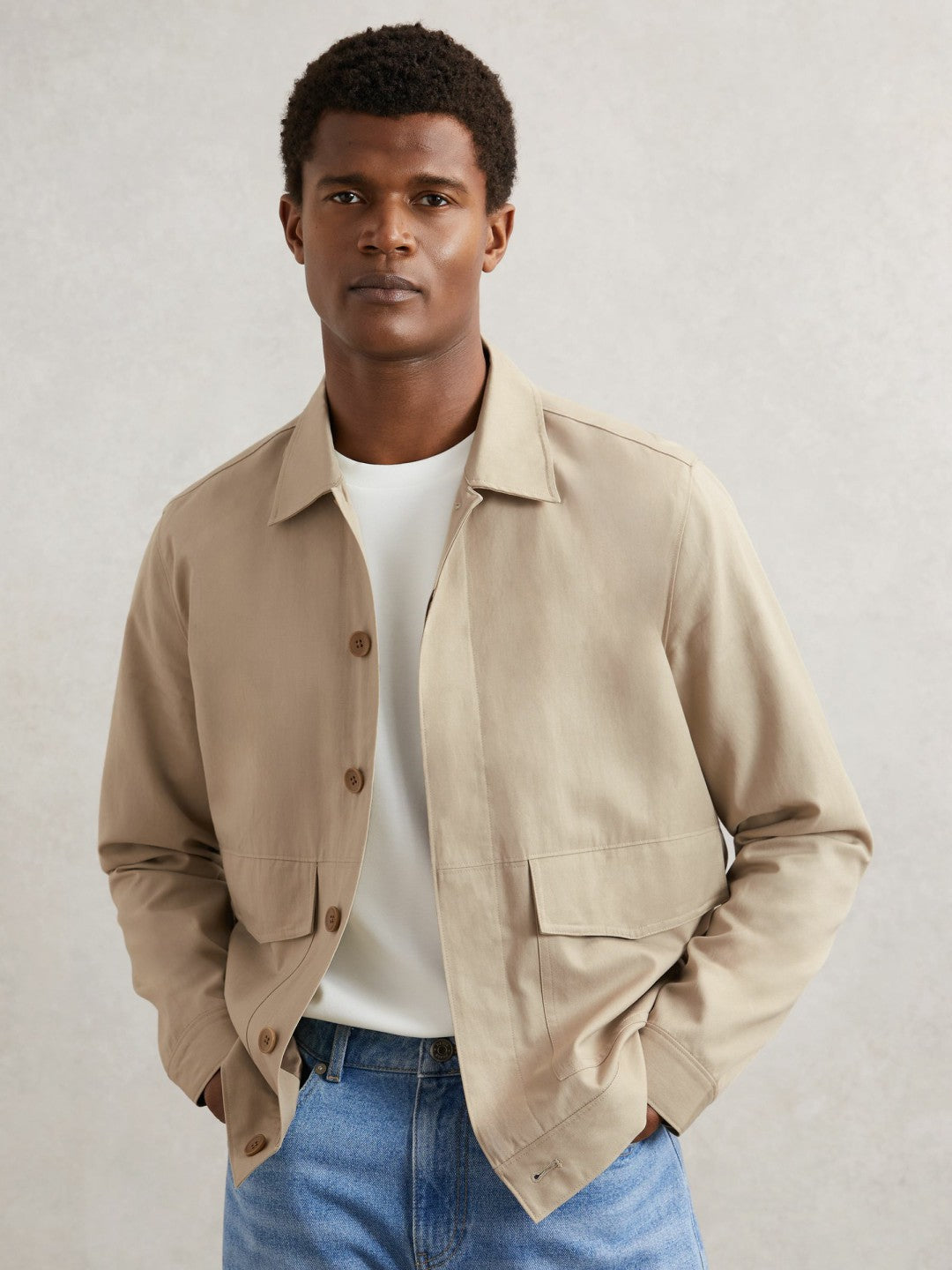 Reiss Savings - Paige Flap Pocket Worker Jacket in Beige