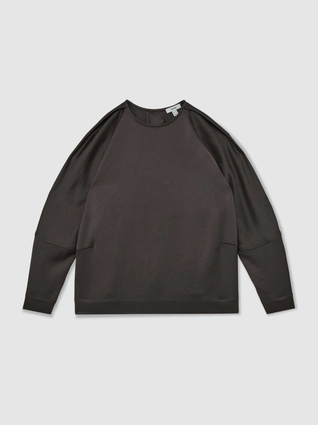 Reiss Best Seller - Satin Button-Back Long-Sleeve Top in Mauve