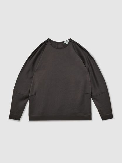 Reiss Best Seller - Satin Button-Back Long-Sleeve Top in Mauve