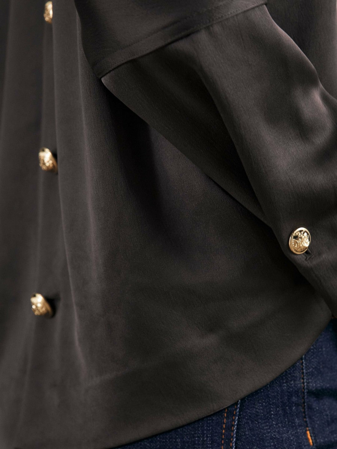 Reiss Best Seller - Satin Button-Back Long-Sleeve Top in Mauve
