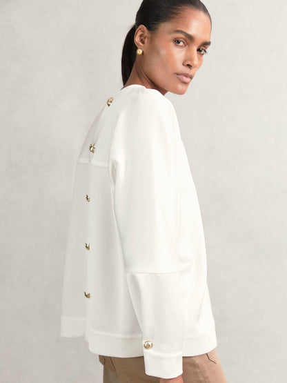 Reiss Value - Satin Button-Back Long-Sleeve Top in Ivory