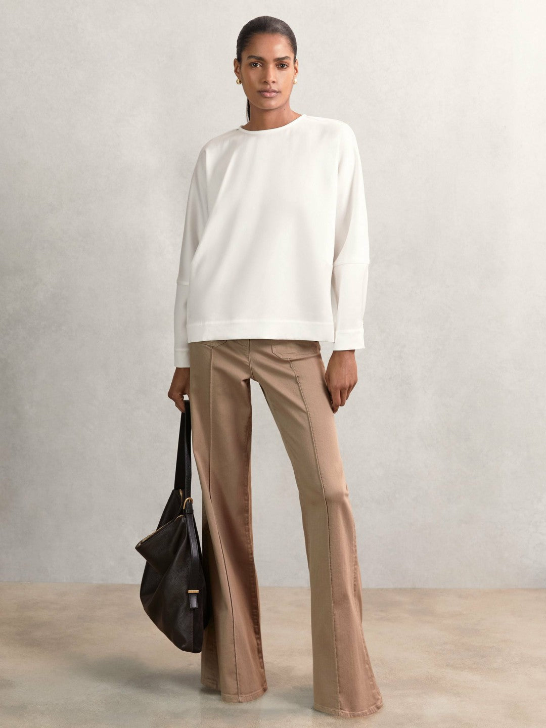 Reiss Value - Satin Button-Back Long-Sleeve Top in Ivory