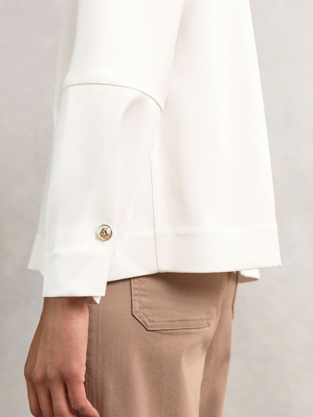 Reiss Value - Satin Button-Back Long-Sleeve Top in Ivory