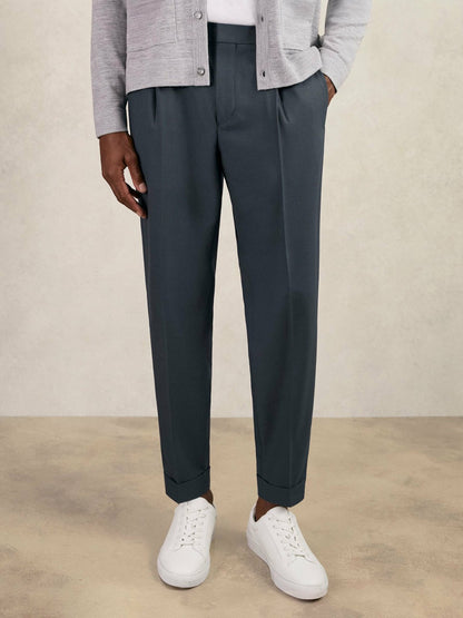 Reiss Relaxed-Fit Pleated Tapered Trousers in Steel Blue