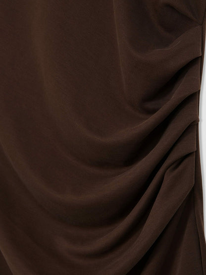 Reiss Jersey Ruched Racer Midi Dress in Chocolate Brown