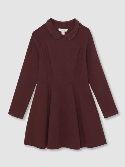 Reiss Best Seller - 3-9 yrs Embellished Collar Knitted Dress in Berry