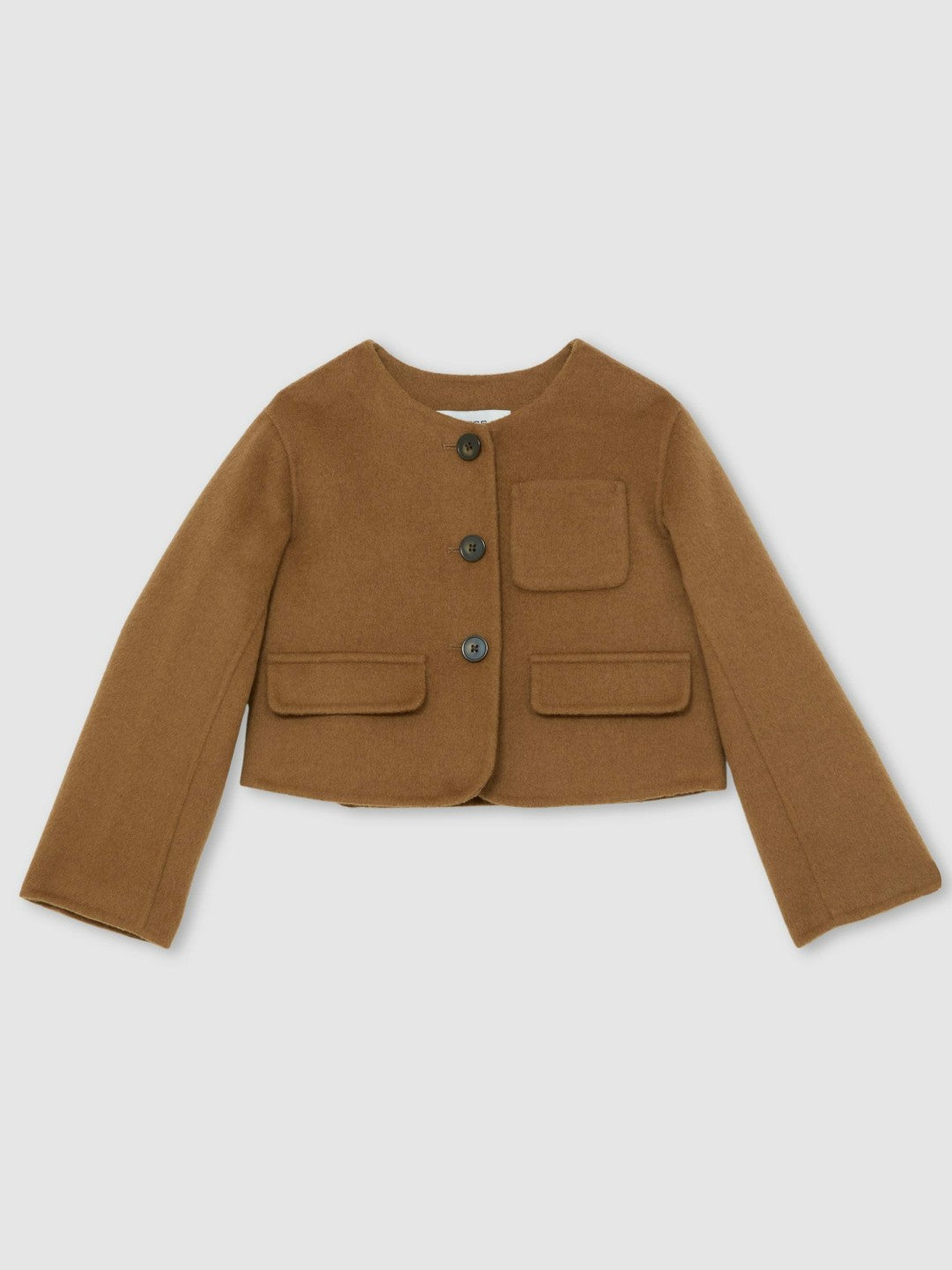 Reiss Featured - 13-14 yrs Wool-Blend Cropped Collarless Jacket in Camel