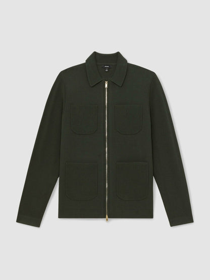 Reiss Four-Pocket Zip-Through Cardigan in Forest Green