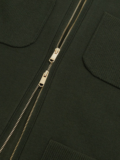 Reiss Four-Pocket Zip-Through Cardigan in Forest Green
