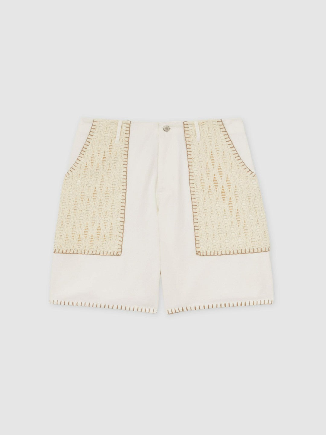Reiss Affordable - | Tom Daley Crochet Denim Shorts in Off White