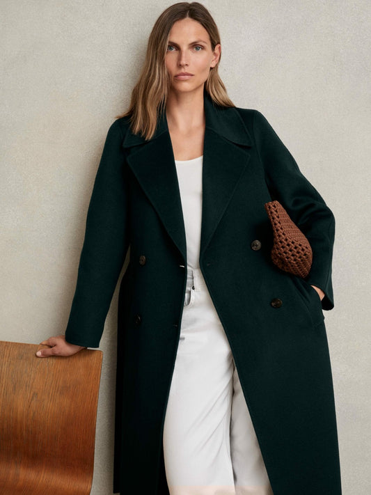 Reiss Popular Choice - Petite Double-Breasted Blindseam Coat Wool-Blend in Green