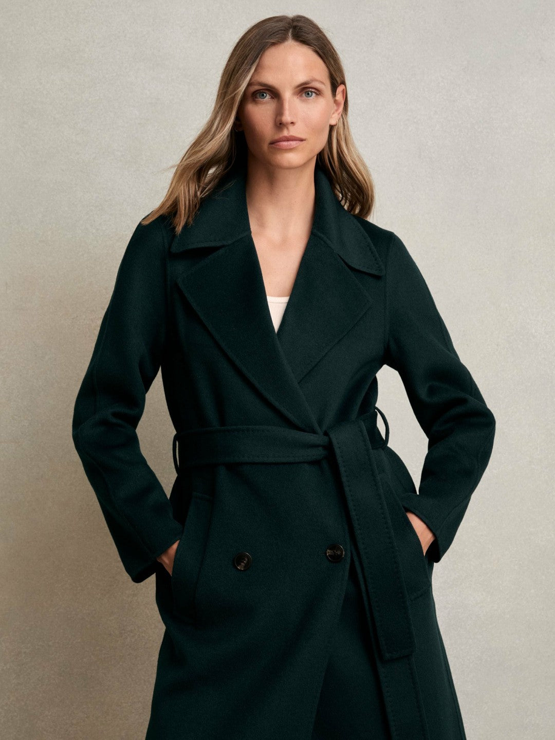Reiss Popular Choice - Petite Double-Breasted Blindseam Coat Wool-Blend in Green