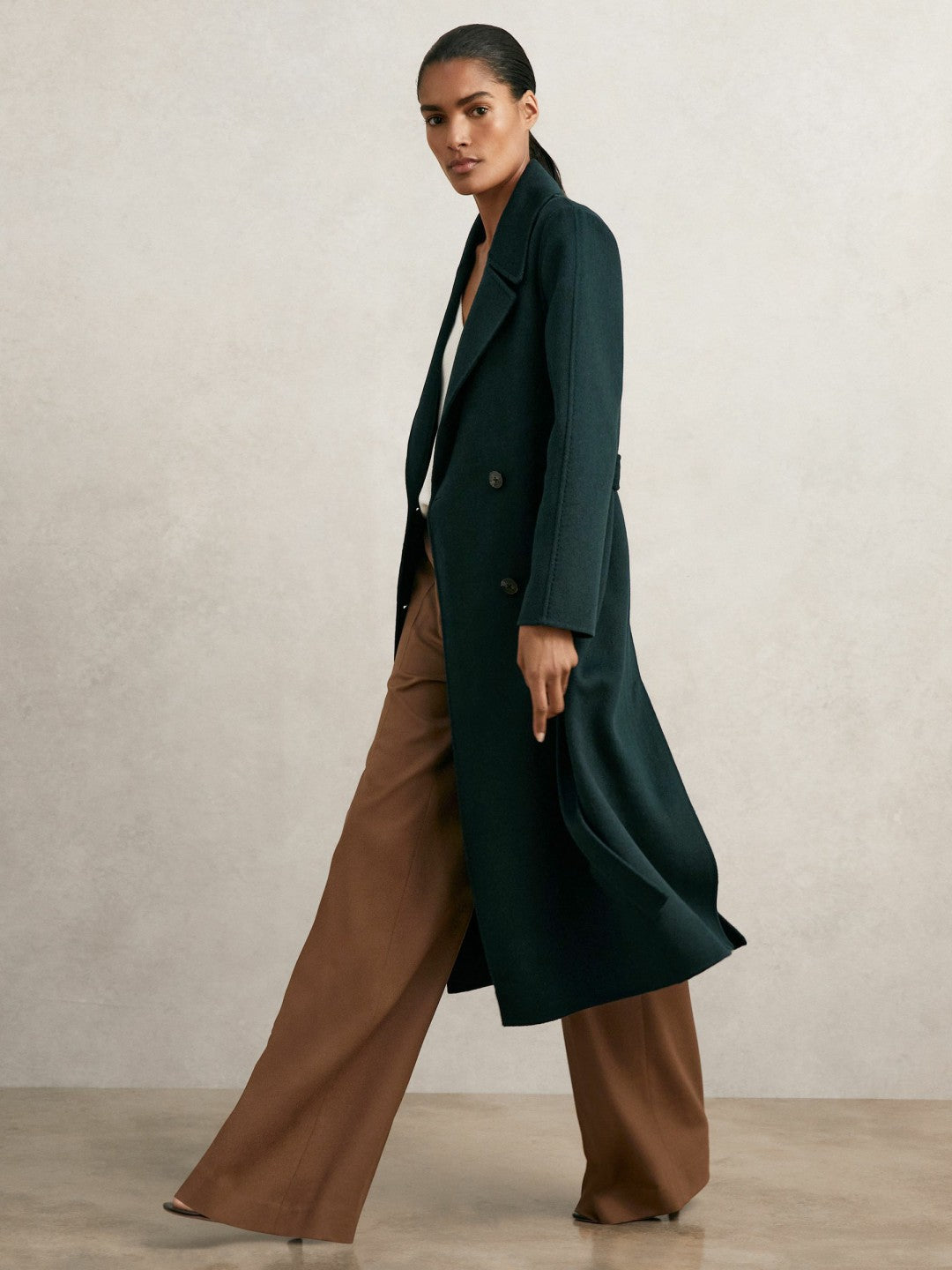 Reiss Double-Breasted Blindseam Coat Wool-Blend in Green
