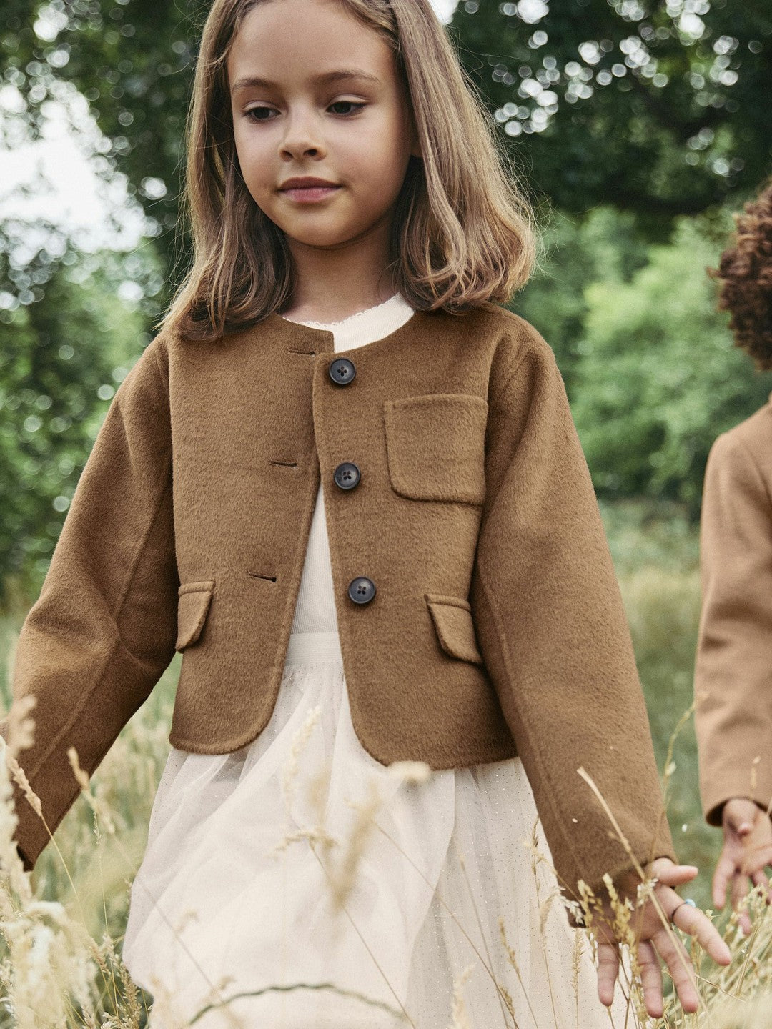 Reiss Sale - 9-13 yrs Wool-Blend Cropped Collarless Jacket in Camel