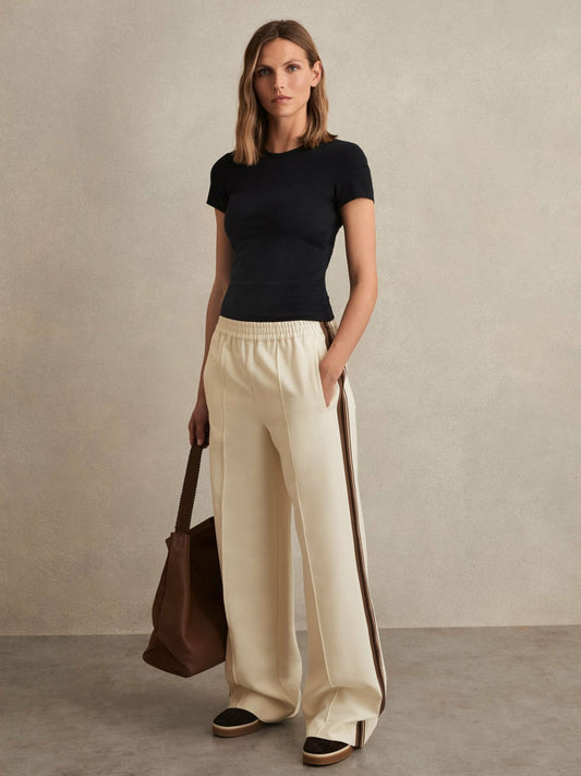 Reiss Offer - Side-Stripe Wide-Leg Trousers in Cream