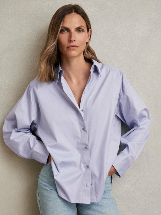 Reiss Best Seller - Cotton Button Through Oxford Shirt in Blue