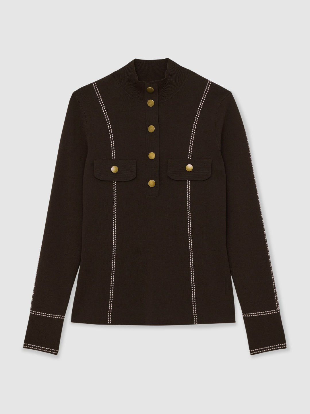 Reiss Sale - Contrast-Stitch Knit Top in Burgundy