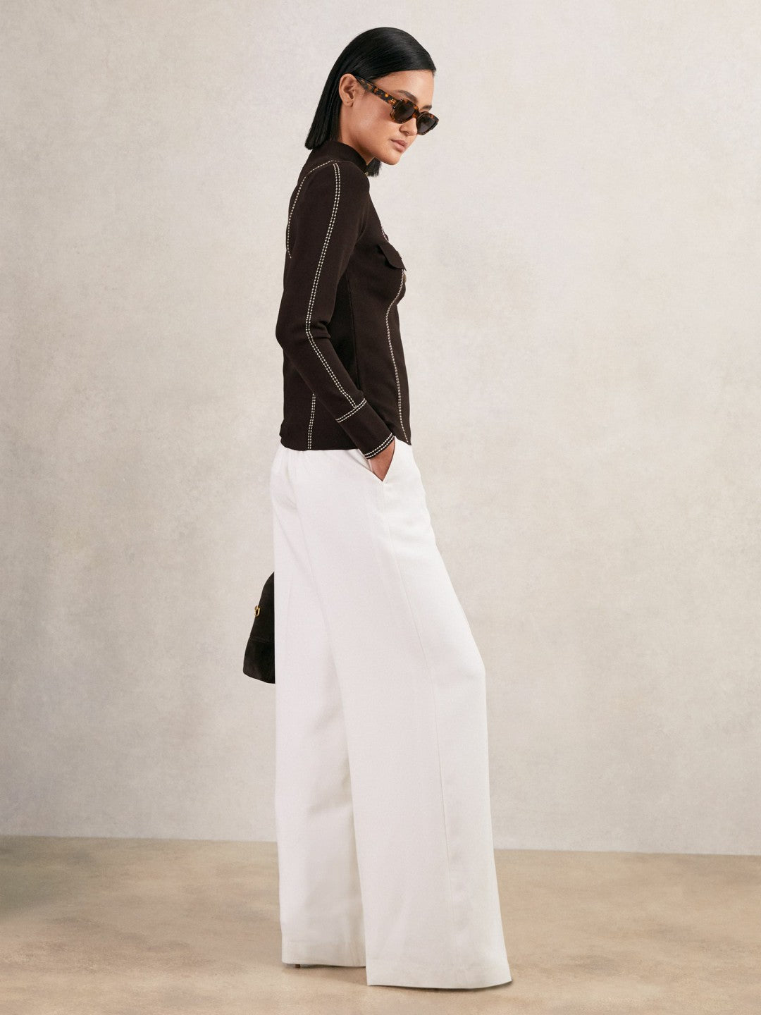 Reiss Sale - Contrast-Stitch Knit Top in Burgundy