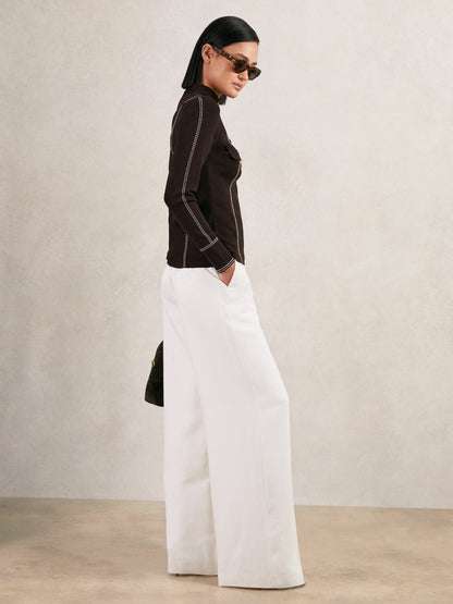 Reiss Sale - Contrast-Stitch Knit Top in Burgundy