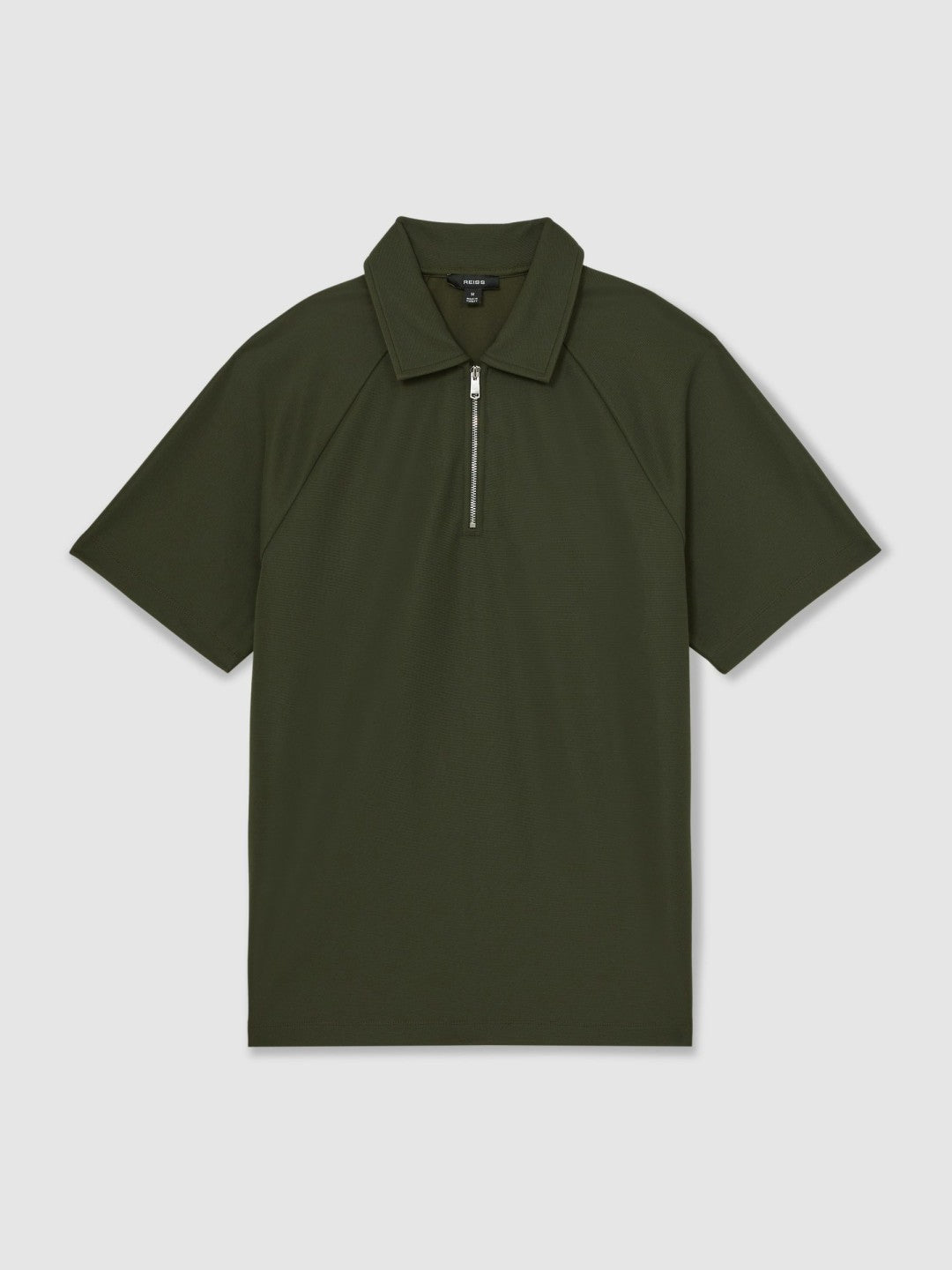 Reiss Savings - Textured Raglan Half-Zip Polo Shirt in Green