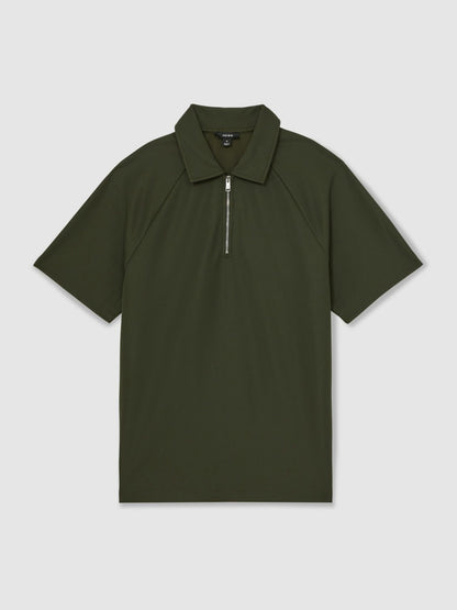 Reiss Savings - Textured Raglan Half-Zip Polo Shirt in Green