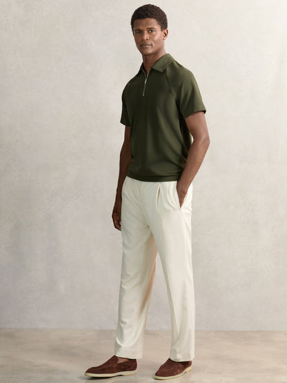 Reiss Savings - Textured Raglan Half-Zip Polo Shirt in Green