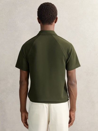 Reiss Savings - Textured Raglan Half-Zip Polo Shirt in Green