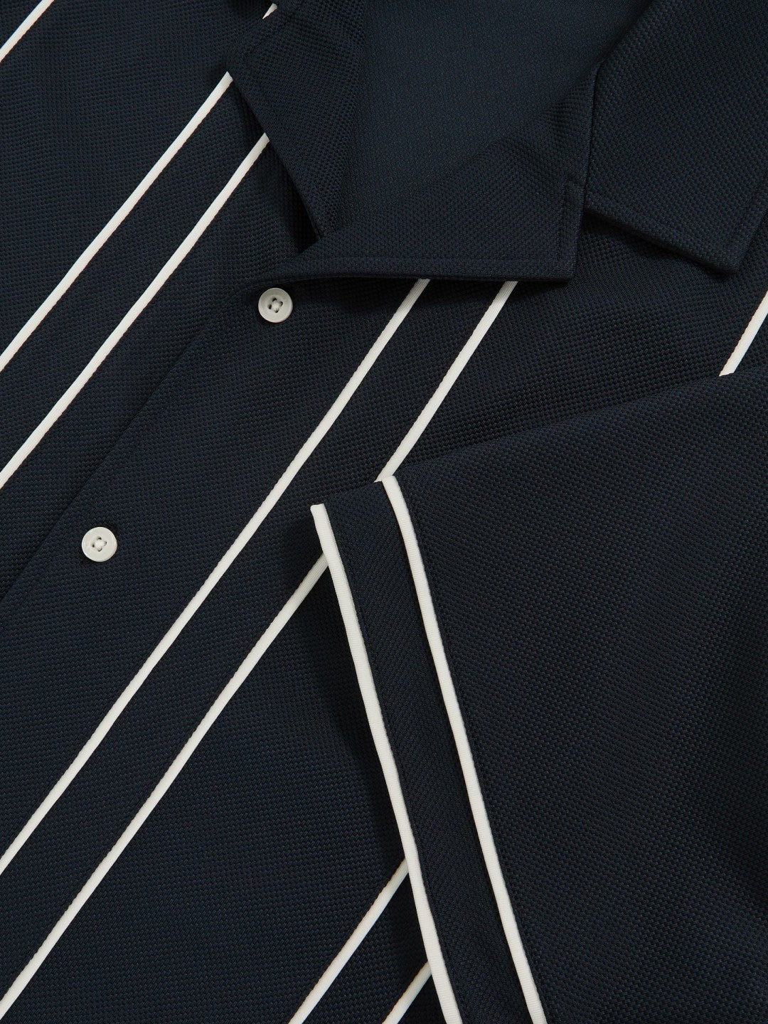 Reiss Featured - Piped-Stripe Cuban-Collar Shirt in Navy/White