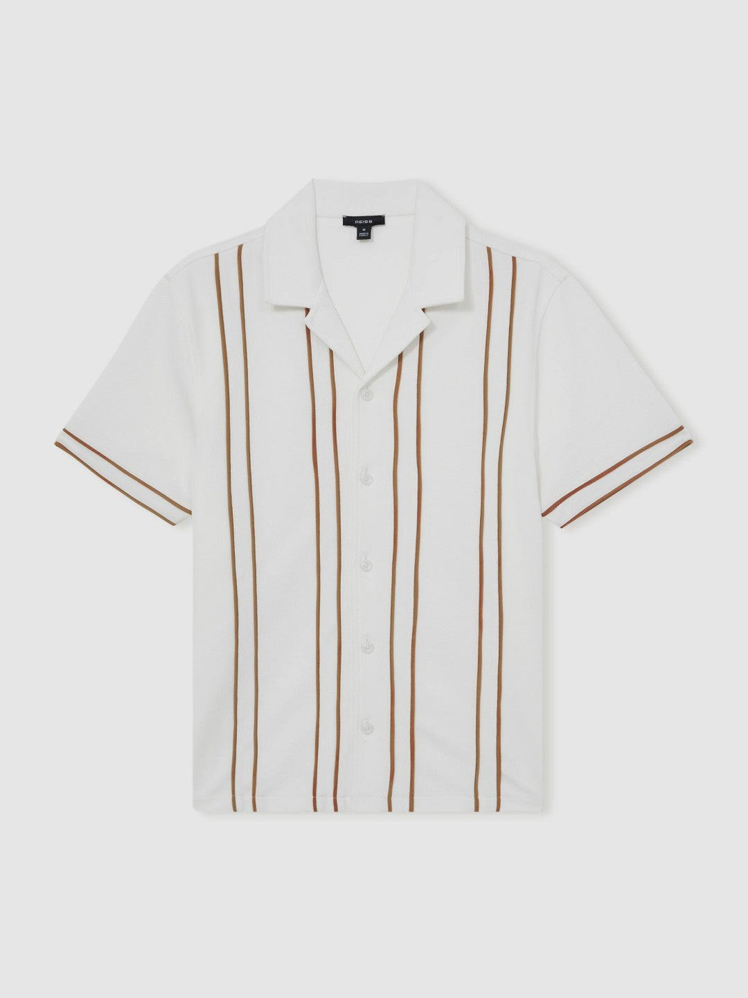 Reiss Best Seller - Piped-Stripe Cuban-Collar Shirt in White/Camel